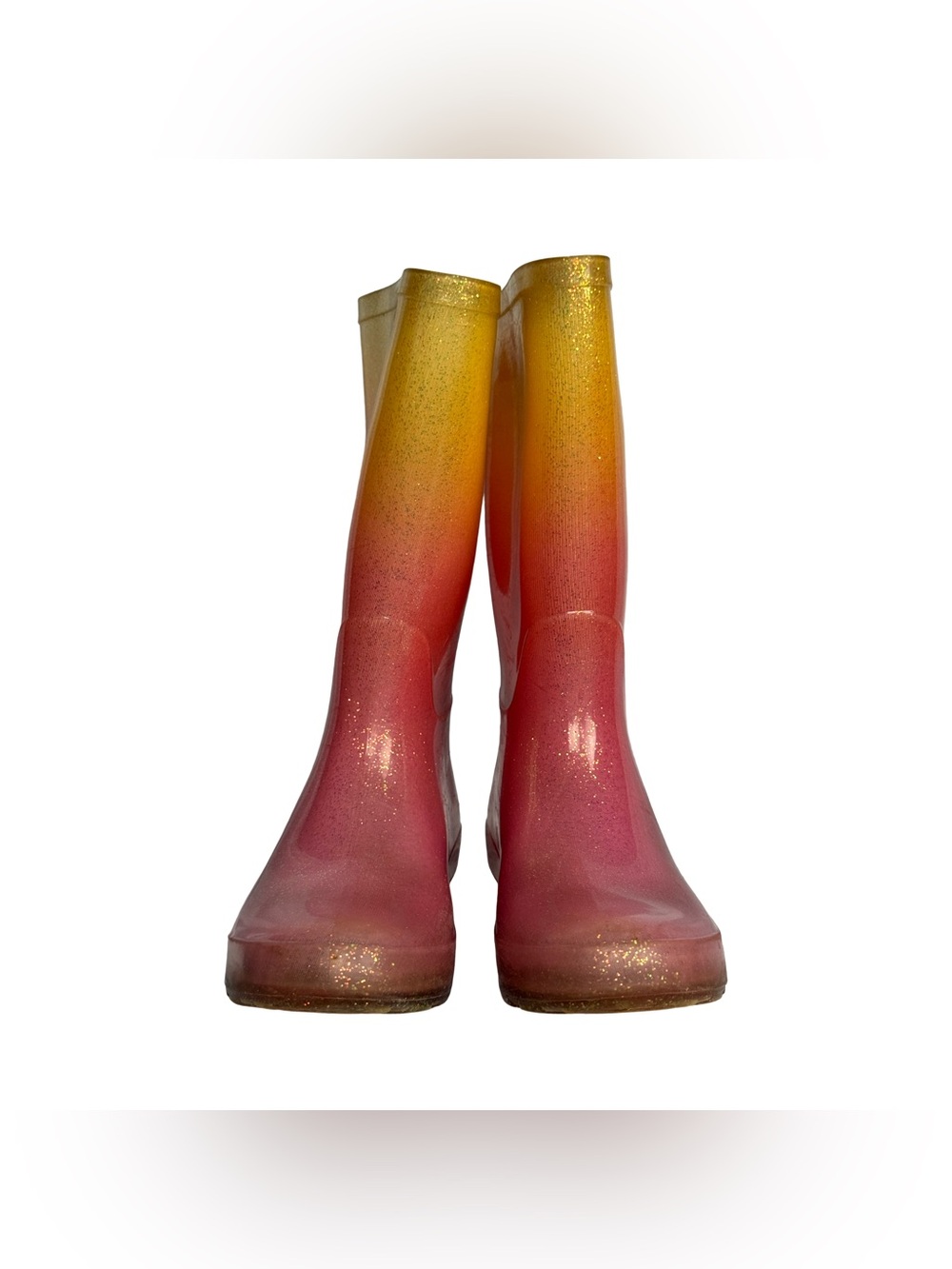 Cat & Jack Girls Size 2 Cece Ombre Glitter Rain Boots - Pink/Orange/Yellow